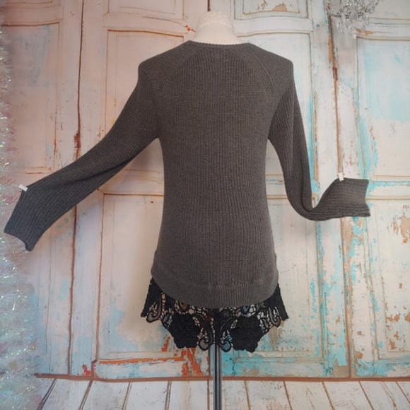 MADE for impulse long sleeve crew neck sweater dress w lace trim/size M/grey blk - Picture 6 of 9